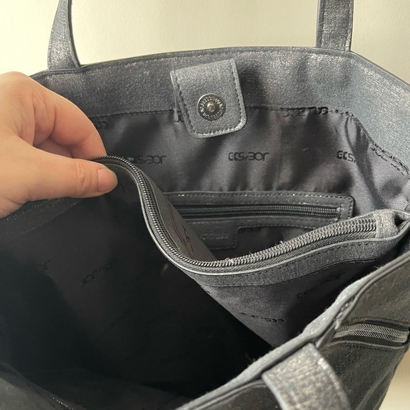 Joe's Jeans Black/Silver metallic Threads Fabric Tote Shoulder Bag purse - Picture 6 of 11